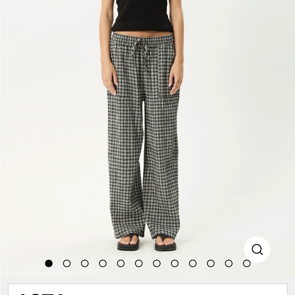 Afends Black & White Checked Wide Leg Drawstring Pants